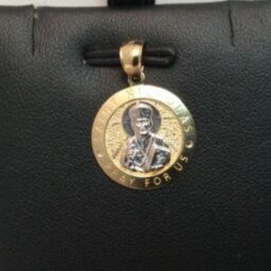 10k yellow real Solid gold MEDALLION PENDANT SAINT Nicholas pray for us 2gr